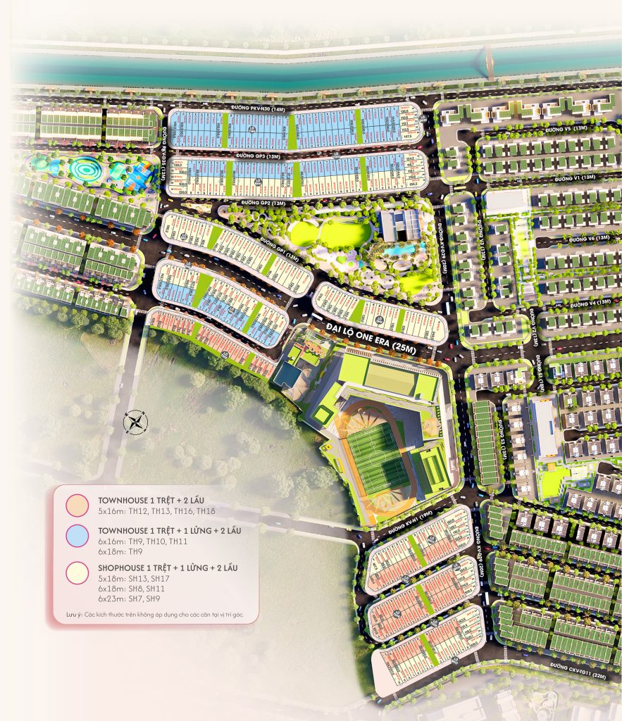 mặt bằng phân khu Central District giai đoạn 1 phân lô Townhouse Shophouse