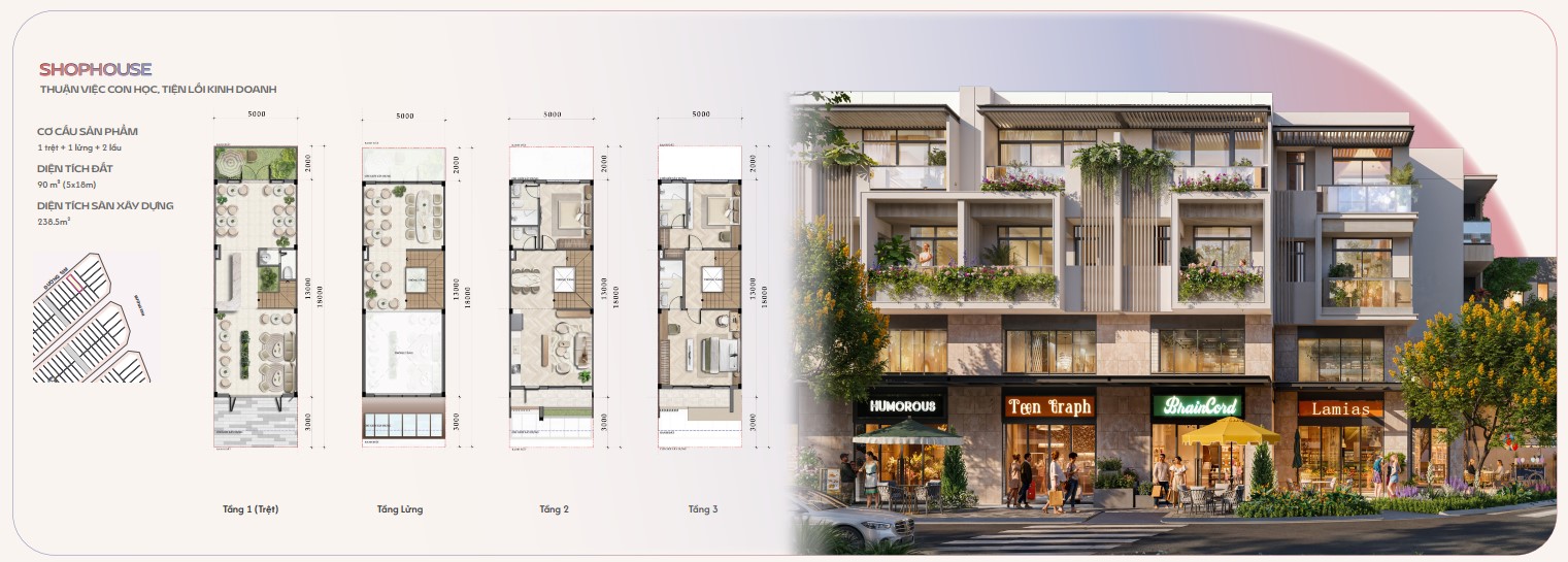 mẫu nhà nhố Shophosue One Era 5x18m