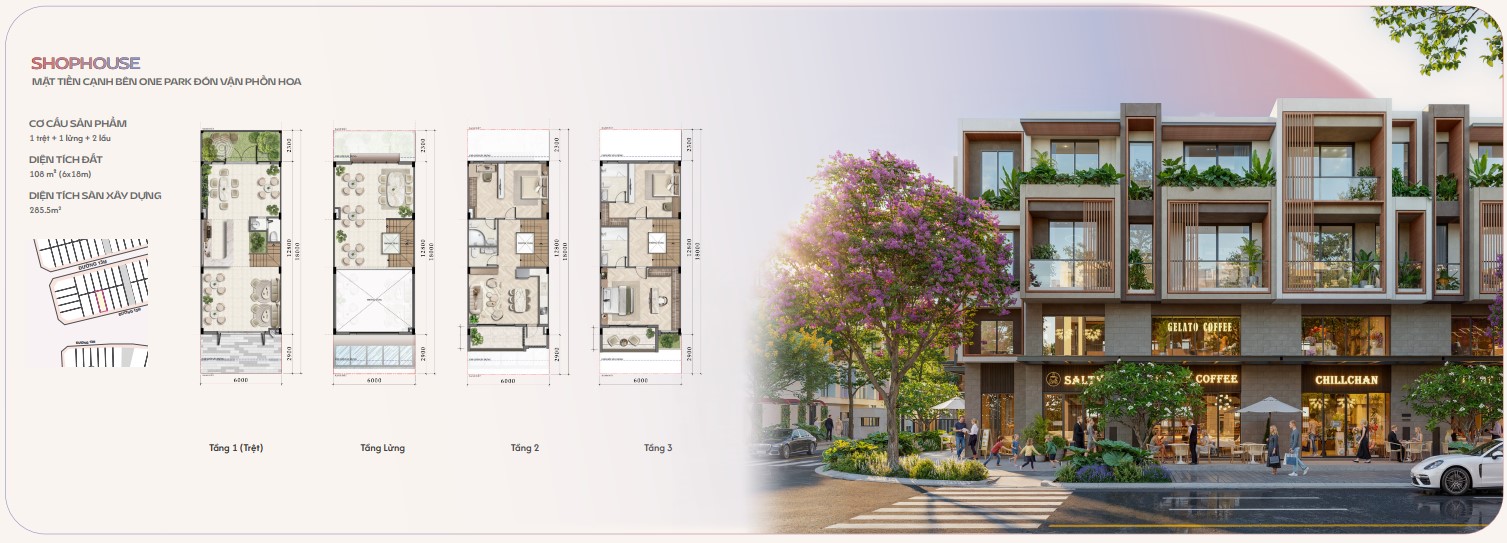 mẫu nhà nhố Shophosue One Era 6x18m