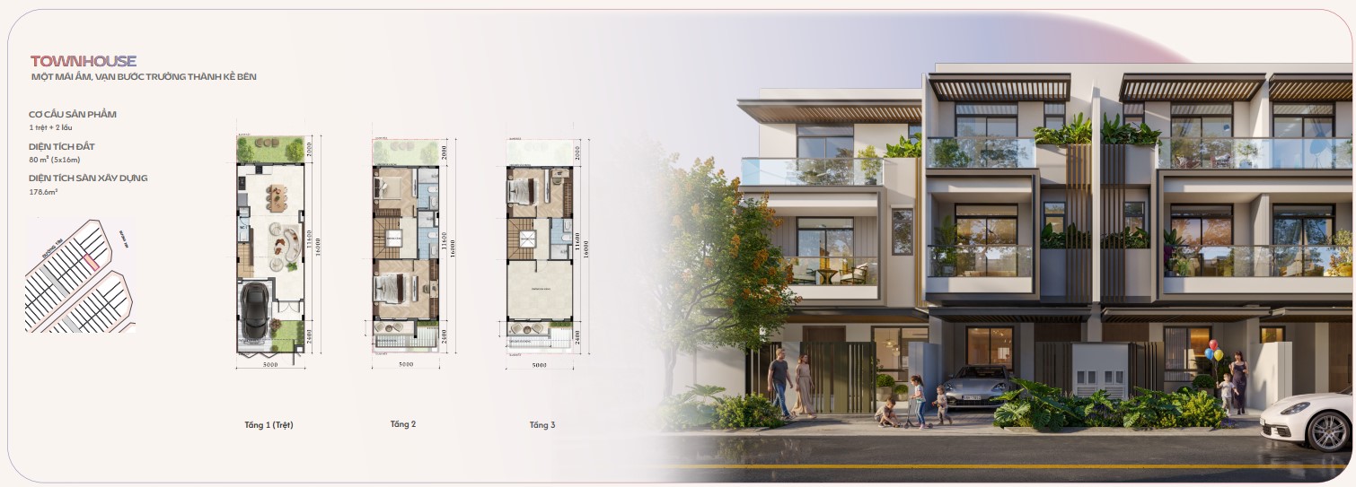 mẫu nhà nhố Townhouse One Era 5x16m